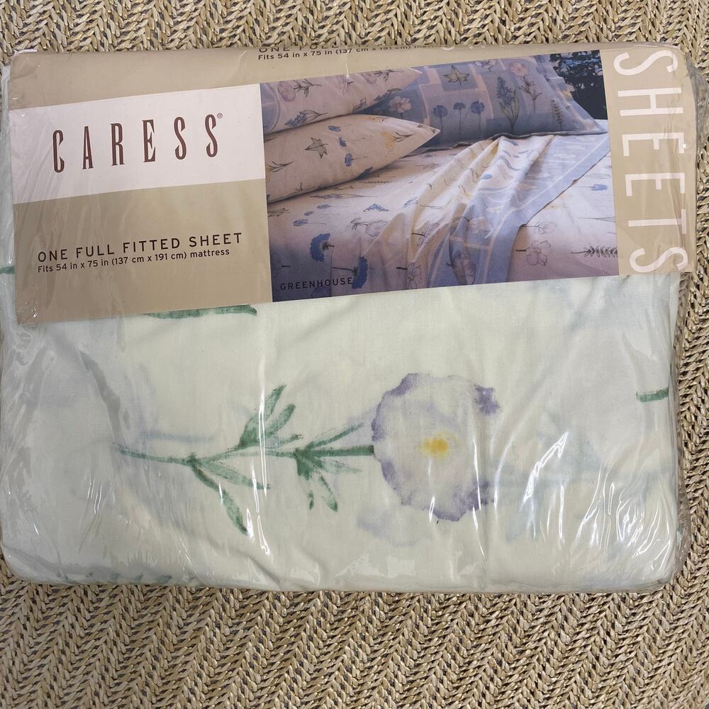 Vintage Caress Greenhouse Ivory Floral Percale Granny Full Fitted Sheet USA NIP